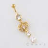 FILIGREE HEART DANGLE BELLY BUTTON NAVEL RING 316L SURGICAL STEEL